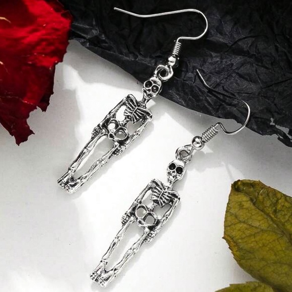 Any 4/$25! Antiqued Silver Skeleton Dangle Earrings - Picture 3 of 8